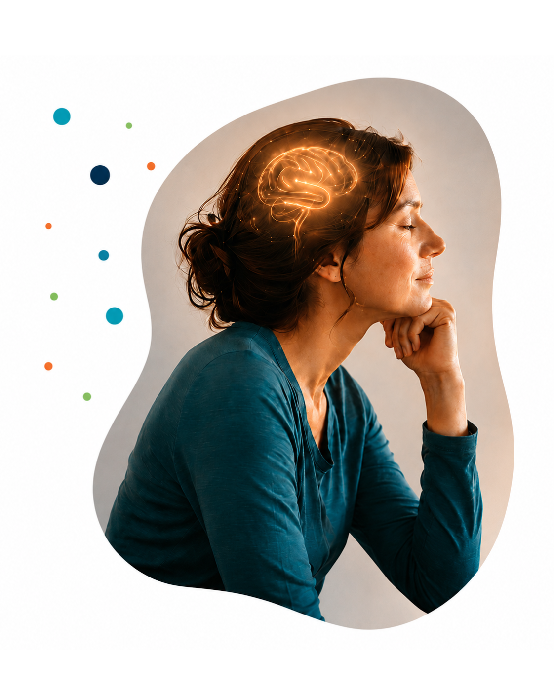 Femme éveillée avec un cerveau en activité jour et nuit